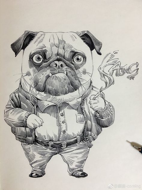 v Kang Meng, Tatoo Dog, Pug Tattoo, Boho Art Drawings, Bunny Painting, Family Dog, Artist Sketchbook, Horse Drawing, T Art