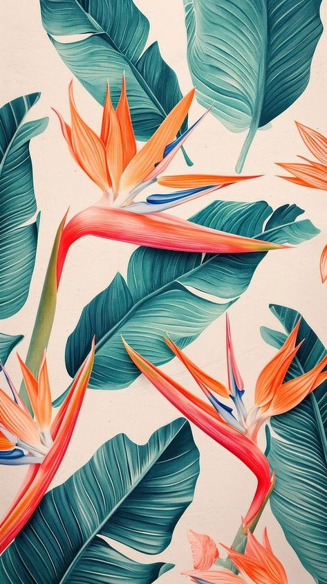 Bird Of Paradise Wallpaper, Colorful Fabric Patterns, Tropical Prints Pattern, Skin Studio, Toucan Art, Paradise Wallpaper, Tropical Art Print, Nice Designs, Tropical Illustration