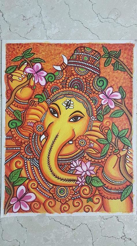 Ganesh Kerala Mural Painting, Vinayagar Canvas Painting, Ganapathi Mural Painting, Ganesha Madhubani Painting, Ganapathi Drawing, Ganesha Mural Painting, Birthday Drawing Ideas Art, Birthday Drawing Ideas, Kerala Mural Art