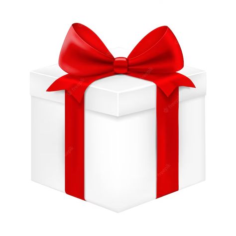 Premium Vector | White gift box with red ribbon and bow, present isolated on white background. realistic 3d vector illustration Bow Present, 3d Vector Illustration, Ribbon Box, 3d Vector, Winter Ideas, Cartoon Gift, Sweet Box, White Gift Boxes, Red Ribbon