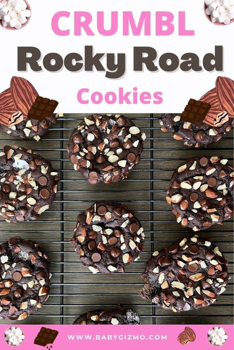 Crumbl Rocky Road Cookies Copycat Recipe | Baby Gizmo Rocky Road Cookies, Crumble Cookie Recipe, Crumble Cookie, Turtle Cookies, Peanut Butter Oreo, Peanut Butter Cup Cookies, Dirt Cake, Giant Cookie, Big Cookie