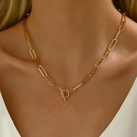 Mauzew 18K Gold Plated Chunky Chain Necklace for Women Thick Cuban Curb Chain Green Gemstone Pendant Toggle Necklace Dainty Layering Gold Chain Trendy Statement Necklace Jewelry Chunky Chain Necklace, Chunky Chain Necklaces, Stacked Necklaces, Toggle Necklace, 2024 Christmas, Layered Chains, Necklace Dainty, Green Gemstones, Trendy Jewelry