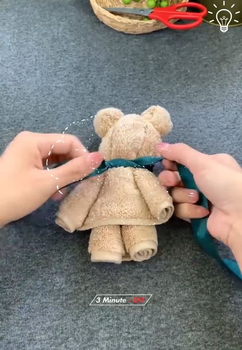 Lilyon DIY - A lovely teddy bear made with towel and love | Facebook Dish Towel Crafts, Fold Towels, How To Fold Towels, Diy Website, Hand Crafts For Kids, Towel Crafts, Beginner Sewing, Cement Crafts, Crafts Kids