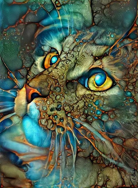 Afrique Art, Cat Art Illustration, Arte Van Gogh, Cat Artwork, Arte Fantasy, Cat Painting, Fractal Art, Ink Art, Animal Paintings