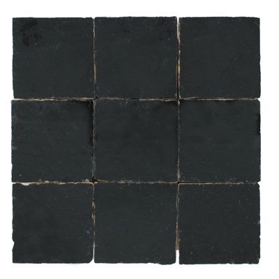 Villa Lagoon Tile's glazed Moroccan Zellige provides a beautiful, rustic surface. No machine-made replica can match the rich and varied finish of these hand-crafted old-world tiles. These 4" square tiles are perfect for walls, backsplashes, and light-traffic floors. Professional installation is required. Color: Obsidian | Villa Lagoon Tile Moroccan Zellige 4" x 4" Ceramic Floor & Wall Tile Ceramic in Black | 3.94 H x 3.94 W x 0.433 D in | Wayfair Black Zellige, Black Tiled Bathroom Floor, Ceramic Tile Wall, Black Ceramic Tile, Black Kitchen Tiles, Black And Brown Bathroom, Clay Tile Floor, Black Tile Bathroom Floor, Goth Cottage