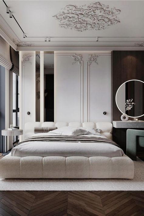 Upgrade your sleeping quarters with aesthetic bedroom ideas that cater to modern sensibilities. Get inspired by cozy nooks, stylish storage solutions, and artistic decor that make your bedroom a personal haven English Style Bedroom, Elegant Bedroom Design, Unique Bedroom Design, Beautiful Bedroom Decor, Parisian Interior, Aesthetic Bedroom Ideas, Modern Luxury Bedroom, Modern Bedroom Interior, Sophisticated Decor