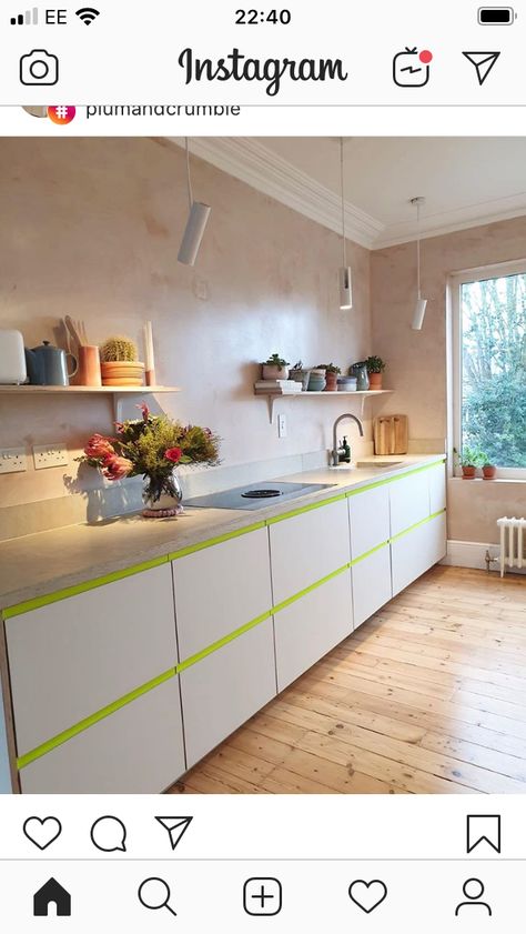 Modern Kitchen Splashbacks, Kitchen Upstairs, Small Kitchen Renovations, Venetian Plaster Walls, Small Bathroom Renovations, Kitchen Splashbacks, Edwardian House, Neon Decor, Relaxing Bedroom