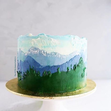 Faultline Cake, Mountain Wedding Cake, Lake Cake, Nature Cake, Mountain Cake, Camping Cakes, Cake Painting, Bike Cakes, Bakery Items