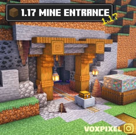 Minecraft Entrance, Mine Entrance, Minecraft Wall Designs, Minecraft Wall, Minecraft Decoration, Minecraft Houses Survival, Minecraft Structures, Minecraft House Plans, Minecraft Castle