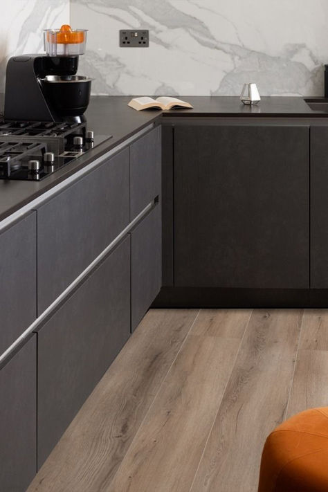 Explore vinyl plank flooring and SPC tiles—ideal for modern and traditional spaces. 100% waterproof and built to last. Black Kitchen Floor, Irish Interiors, Vinyl Flooring Kitchen, Luxury Vinyl Tile Flooring, Tile Flooring, Vinyl Tiles, Luxury Vinyl Tile, Vinyl Plank Flooring, Vinyl Tile