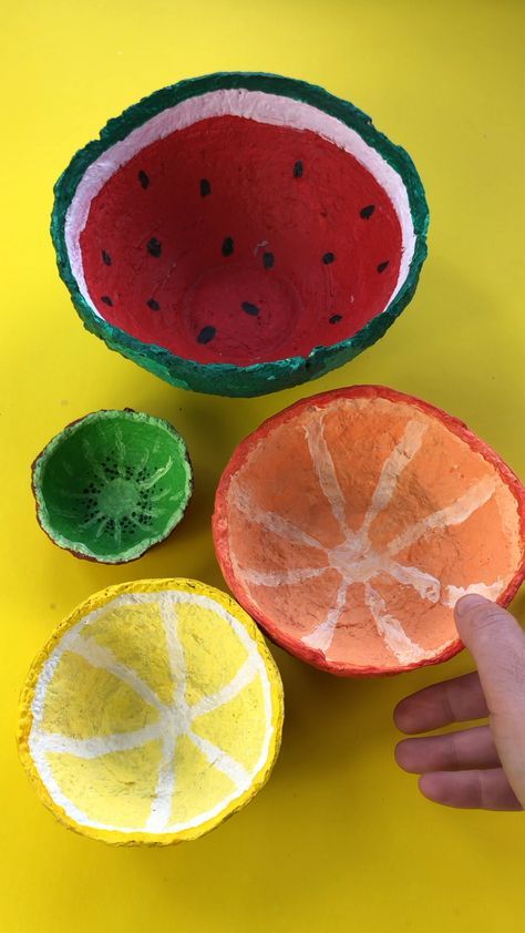 Paper Mache Fruit Bowl, Easy Paper Mache Ideas, Fruit Art Projects For Kids, Easy Paper Mache Projects For Kids, Paper Mache Ideas For Kids, Paper Mache Ideas Easy, Paper Mache Kids, Paper Mache For Kids, Cartapesta Ideas