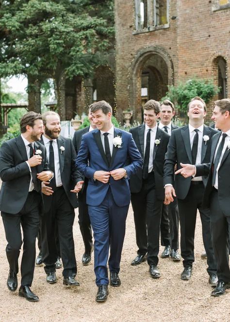 Groom Different Suit Than Groomsmen, Navy Tux Wedding Groom & Groomsmen Suits, Blue Tux Wedding, Navy Tux Wedding, Ruins Wedding, Barnsley Resort, Groom Blue Suit, Barnsley Gardens, Blue Groomsmen