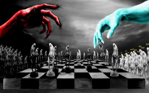 A chess battle between God and Satan. Amazing idea. And the chess figures are so creepy, they remind me of Silent Hill. Machine Learning Deep Learning, Horror Vintage, Ange Demon, Heaven And Hell, Start Ups, Angels And Demons, Good And Evil, Salvador Dali, Deep Learning