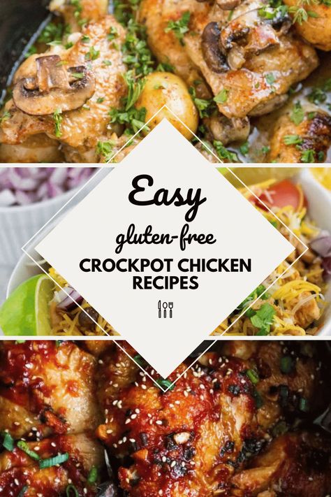 Simplify your weeknights with these super easy slow cooker chicken recipes! Great for meal prep and they're all naturally gluten free (no special ingredients needed) Gluten Free Dinner Crockpot, Gluten Free Crockpot Chicken, Gluten Free Chicken Breast Recipes, Gluten Free Crockpot Recipes, Crockpot Chicken Recipes Easy, Dairy Free Crockpot Meals, Crockpot Ziti, Gluten Free Crockpot, Crockpot Dairy Free