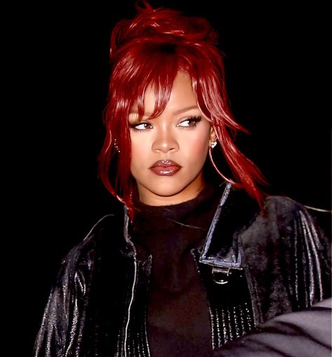 Rihanna Cheers Drink To That, Red Mullet Black Women, Rihanna Red Hair Aesthetic, Rihanna Where Have You Been, Alternative Pop Aesthetic, Red Hair Rihanna, Rihanna Mullet, Rihanna In Red, Rihanna Core