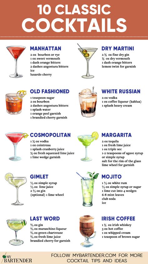 Classic Cocktails Bartender Drinks Recipes, Bartender Drinks, Cocktail Drinks Alcoholic, Classic Cocktail Recipes, Dry Martini, Pumpkin Scones, Mixed Drinks Alcohol, Yummy Alcoholic Drinks, Starbucks Copycat