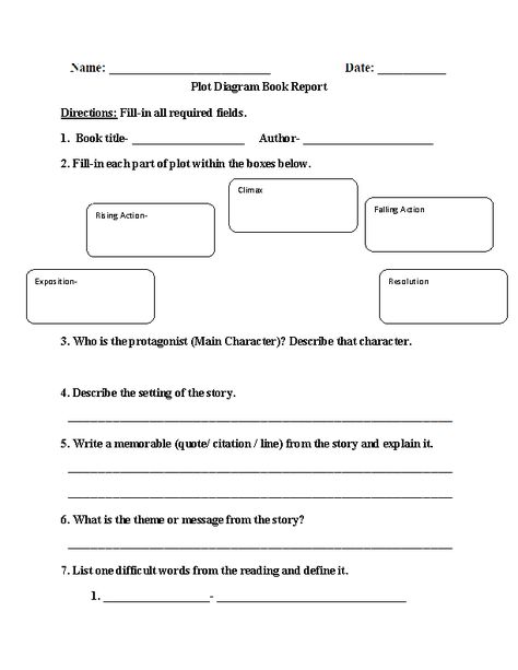 Book Report Worksheets | Plot Diagram Book Report Worksheet Book Report Worksheet, Second Grade Books, 5th Grade Books, 4th Grade Books, K12 School, Plot Diagram, High School Books, Book Review Template, 6th Grade Reading