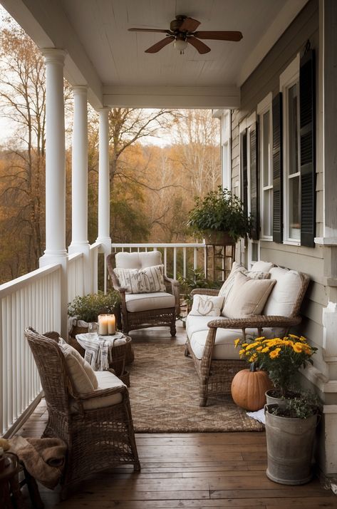 45 Best Cozy Porch Ideas to Transform Your Outdoor Space » HomeQly.com Front Porch With Couch, Outdoor Porch Ideas On A Budget, Victorian Style Front Porch, Furniture For Porch, Wrap Around Porch Seating Ideas, French Front Porch Ideas, Narrow Enclosed Porch Ideas, Cottagecore Porch Ideas, Cottage Outdoor Furniture