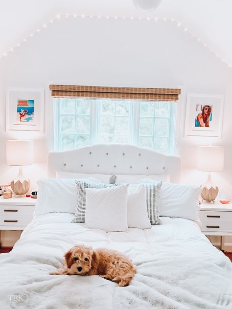 edited by @officiallytorikay ☻︎ Preppy Attic Room, Room Ideas Coastal Preppy, Minimalist Bedroom Preppy, Preppy Farmhouse Bedroom, White Headboard Bed, Neutral Preppy Bedroom, Bed Infront Of Window No Headboard, Preppy Country Room, Minimalist Preppy Bedroom