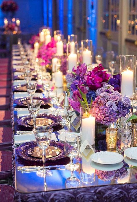 39 Lavender Wedding Decor Ideas You'll Totally Love ❤ lavender wedding decor ideas table decor davidedmonson #weddingforward #wedding #bride Wedding Table Centerpieces Purple, Purple Table, Purple Wedding Theme, Wedding Color Trends, Purple Party, Purple Decor, Wedding Inside, Wedding Forward, Lavender Wedding