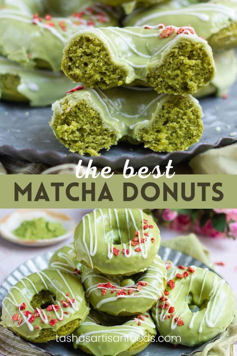 Matcha Donuts | Matcha Dessert Recipes | Easy Donut Recipes Matcha Dessert Recipes, Matcha Baking, Matcha Green Tea Recipes, Matcha Dessert, Best Matcha, Green Tea Recipes, Matcha Recipe, Homemade Donuts, Delicious Donuts