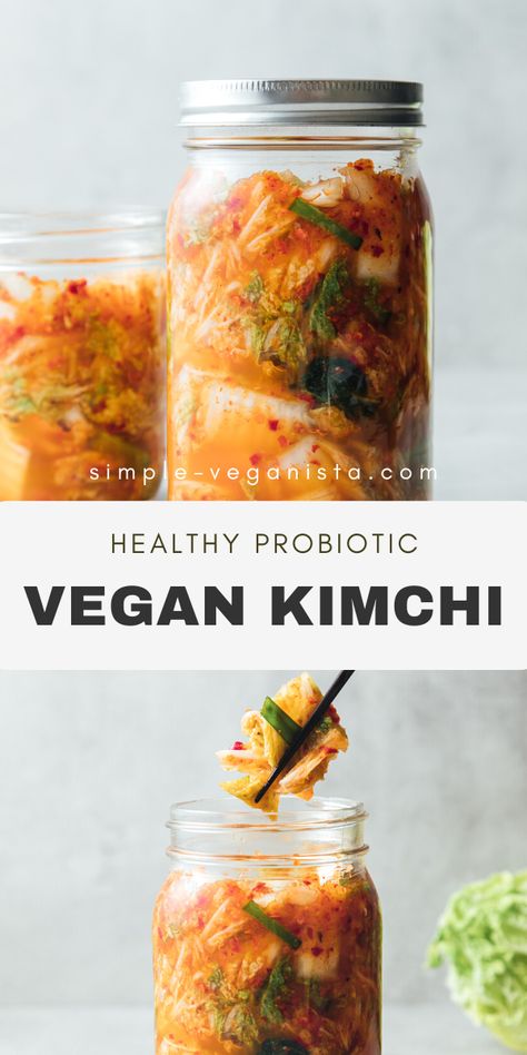 Kimchi Recipe Vegan, Sugar Free Vegan Recipes, Vegan Kimchi Recipe, Simple Veganista, Vegan Kimchi, Clean Eating Vegetarian, Garlic And Ginger, Healthy Probiotics, Kimchi Recipe