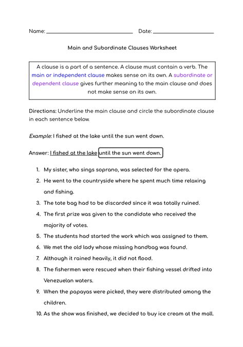 Main Clause And Subordinate Clause Worksheet, Subordinate Clauses Worksheet, Main Clause And Subordinate Clause, Clauses Worksheet, Subordinate Clauses, Dependent And Independent Clauses, Conjunctions Worksheet, Dependent Clause, Parts Of A Sentence