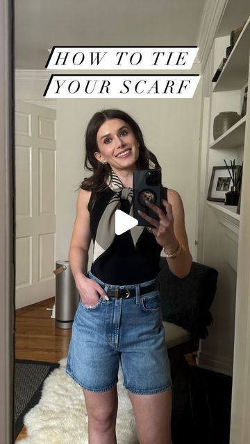 Rebecca Kahane Pankow on Instagram: "How to tie your scarf for spring. Which method do you prefer? 1 or 2?" How To Tie Handkerchief Around Neck, Outfit With Scarf Around Neck, How To Tie Silk Scarf, How To Tie Neck Scarf, How To Style Silk Scarf, How To Style A Silk Scarf, How To Wear A Silk Scarf, Tie A Long Scarf, Scarves How To Wear