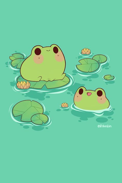 Happy froggies hanging out in a pond 💧🐸 🌱 Visit my instagram for more whimsical forest creatures and tons of cute mushroom art 🍄 Also check my redbubble store for stickers, tshirts and other prints! Cute Creatures Drawing, Frog Things, Pond Drawing, Creatures Drawing, Baby Animal Drawings, Frog Pictures, Frog Drawing, Frog Art, Small Drawings