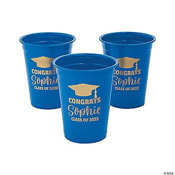 Ucla Party, Medical School Graduation Party Ideas, Grad Party Theme, Blue Graduation Party, Elementary Graduation, Graduation Cups, Middle School Graduation, Trunk Party, Senior Graduation Party