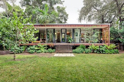 Brillhart House // Cedar Shutters, Parenting Education, Building A Container Home, Cedar Homes, Tropical House, Container House Design, Eco House, Prefab Homes, Glass House