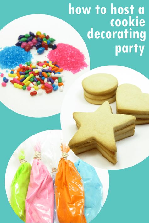 Everything you need to know to host a cookie decorating party for kids at home or in a classroom, including recipes, supplies, resources, tips and tricks. Kid Cookie Decorating Party, Cookie Decorating Party For Kids, Kids Cookies, Cupcakes Decorating, Cake Decorating Party, Christmas Cookie Party, Cookie Decorating Supplies, Cookie Decorating Party, Decorating Party