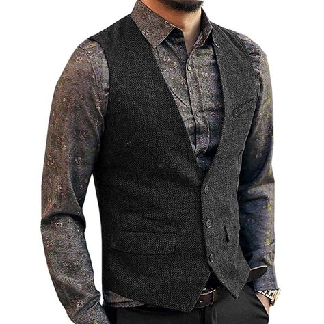 Black Suit Vest, Herringbone Wood, Tweed Waistcoat, Fashion Formal, Mens Suit Vest, Business Formal Dress, Herringbone Tweed, Groomsmen Suits, Retro Men