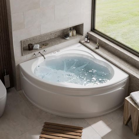 Round Bathtub Uk, Corner Jacuzzi Tub, Jacuzzi Bathroom, Modern Bathroom Designs, Luxury Bathroom Tiles, Jacuzzi Bathtub, Jacuzzi Bath, Modern Luxury Bathroom, Bath Mixer Taps