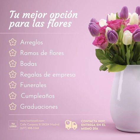 ¡Crea hermosos carteles para floristerías en EDIT.org! #Carteles #Flores #EDIT.org Amelia Flower, Floral Design Business, Flower Business, Logo Floral, Flower Shops, Flower Boutique, Photo Editor Free, Free Templates, Types Of Flowers