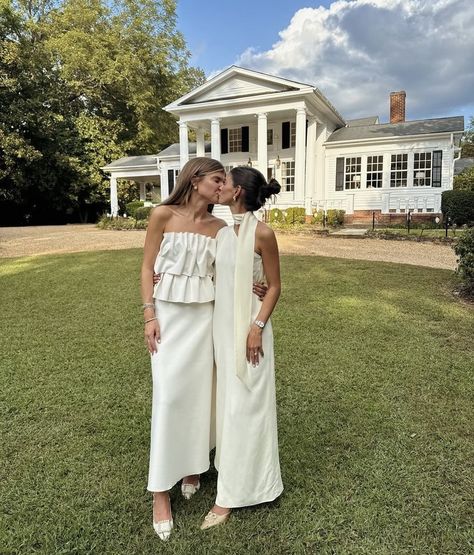 Lunden And Olivia, Wlw Wedding, One More Sleep, Lesbian Fashion, More Sleep, Dresses Satin, Fall Wedding Guest, Lesbian Wedding, Wedding Rehearsal Dinner