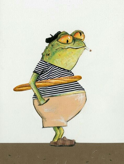 French Frog, Frosch Illustration, Card Painting, Animal Caricature, Frog Illustration, Frog Pictures, Frog Drawing, Bastille Day, Frog Art