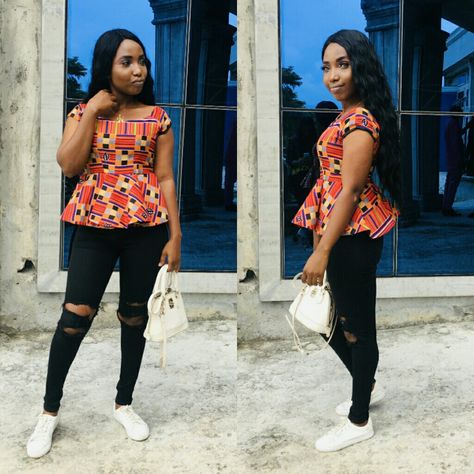 African Tops For Women With Jeans, Ankara Blouse Styles For Jeans, Latest Ankara Top Styles, Ankara Blouse Styles, Ankara Top Styles, African Tops For Women, Ankara Trousers, Ankara Blouse, Trendy Ankara Styles