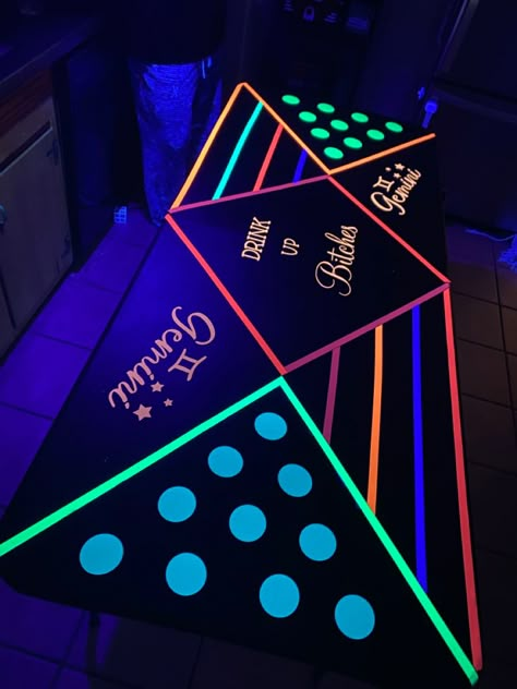 21st Neon Birthday Ideas, Glow In The Dark Beer Pong Table, Neon Beer Pong Table, Neon 21st Birthday Party, 13th Birthday Party Ideas For Girls, Birthday Beer, Glow In Dark Party, Neon Birthday Party, Alien Party