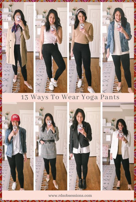 [Ad] I'm Sharing 14 Ways To Wear Yoga Pants That You Can Easily Create Work Appropriate Outfits To Casual Wear Outfits To Running Errands Outfits. #howtostyleyogapants Yoga Pant Outfits, Casual Wear Outfits, Black Yoga Pants Outfit, Appropriate Outfits, Work Appropriate Outfits, Yogapants Outfit, Running Errands Outfit, Errands Outfit, Summer Pants Outfits