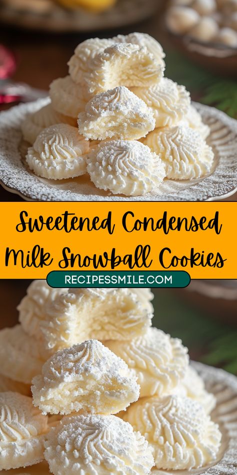 Condensed Milk Crispy Treats, Condensed Milk Rolls Recipes, Sweet And Condensed Milk Cookies, Sweetened Condensed Snowball Cookies, Sweetened Condensed Milk Cookies Recipes, Sweetened Condensed Milk Snowball Cookie, Cookies With Sweetened Condensed Milk, Dessert With Condensed Milk, Sweetened Condensed Milk Cookies