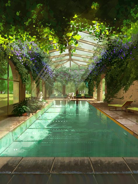 ArtStation - swimming pool Inside Pool, Big Pools, Pool Landscape, Pool Art, Fantasy Homes, Dream Pools, Indoor Swimming Pools, Natural Pool, Swimming Pool Designs