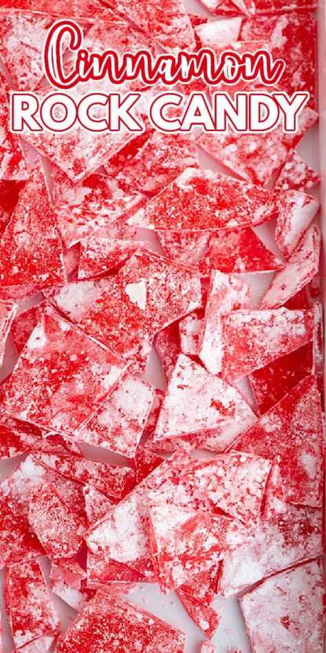 Cinnamon Rock Candy - Cinnamon rock candy (Cinnamon Hard Candy) is one of my favorite flavors and makes an amazing gift at Christmas! It's quick to make and packs a punch of sweet and spicy flavor. I love to color it red since red and cinnamon are always paired. Pop it in a mason jar, put some cute ribbon on it, and you have the perfect gift or just a cute way to store it. #candy #cinnamon #cookiedoughandovenmitt #christmas