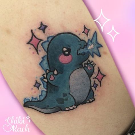 Chibi Godzilla, Kawaii Tattoos, Sarah Tattoo, Godzilla Tattoo, King Of Monsters, Kitten Tattoo, Monster Tattoo, Matching Best Friend Tattoos, Dinosaur Tattoos