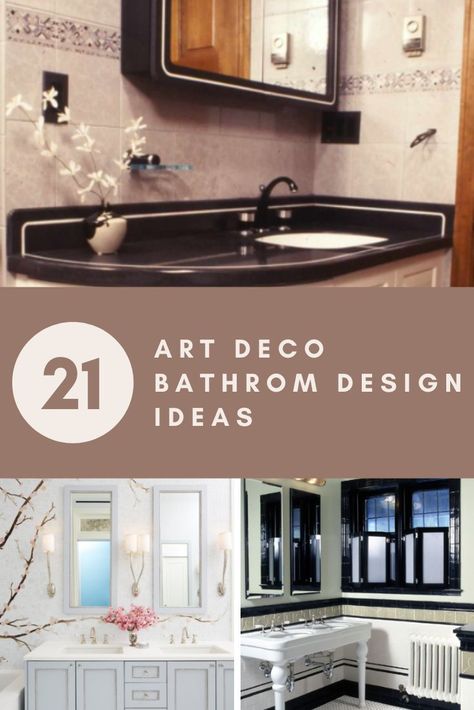 21 Art Deco Bathroom Design Ideas Art Deco Bathroom Tile Ideas, Modern Art Deco Bathroom Ideas, Black Art Deco Bathroom, Art Deco Bathroom Wallpaper, Art Deco Toilet Room, Art Deco Vanity Bathroom, Art Deco Style Bathroom, Art Deco Bathroom Decor, Art Deco Bathroom Ideas