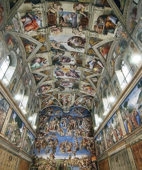 Sistine Chapel (1473-1481)

The ceiling of the Sistine Chapel, painted by Michelangelo, includes over 300 figures and took about four years to complete. Chapel Ceiling, Sistine Chapel Ceiling, The Sistine Chapel, Sistine Chapel, The Ceiling, Palace, Ceiling, Paintings, Collage