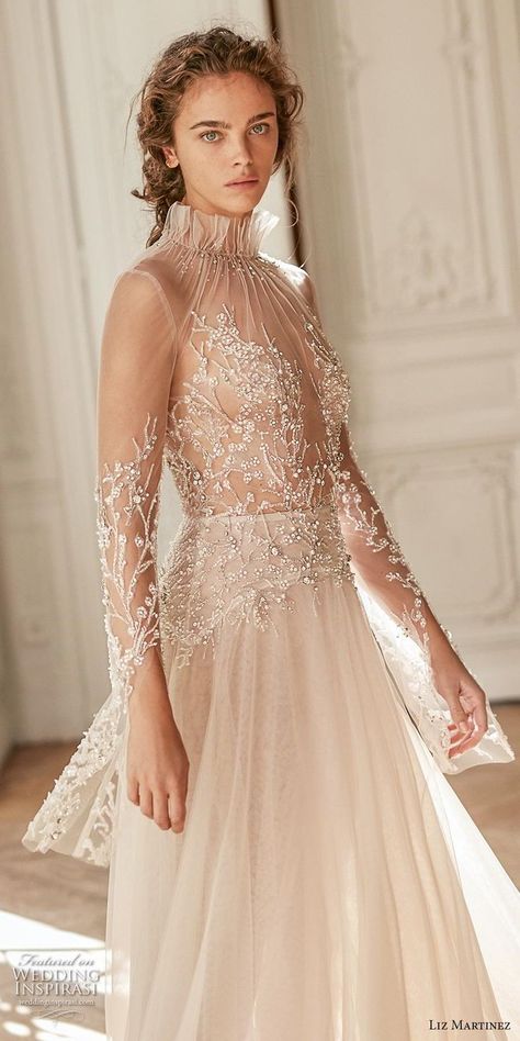 Wedding Dress Sheer, Liz Martinez, Wedding Gown Inspiration, High Neck Wedding Dress, Wedding Inspirasi, Sheer Wedding Dress, Couture Wedding Gowns, A Line Wedding Dress, فستان سهرة