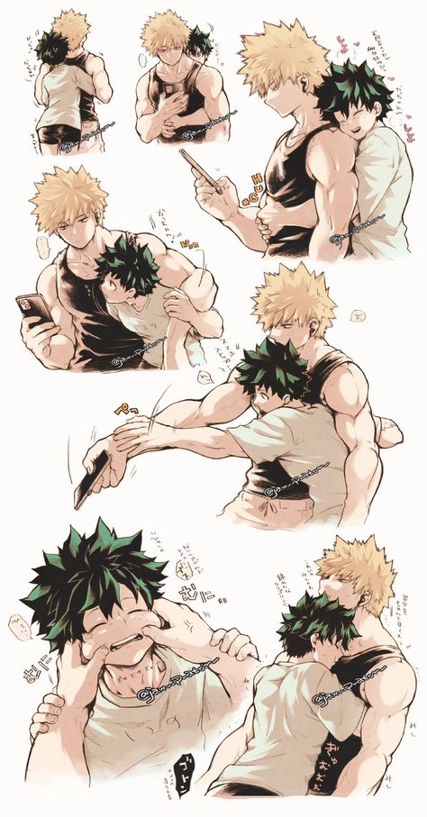 Chibi Mha Characters, Chibi Bakudeku, Chibi Bakugou Cute, Bakugo X Deku Cute, Bunny Deku X Kacchan, Bkdk Family, Deku Crying, Bkdk Omegaverse, Baku X Deku