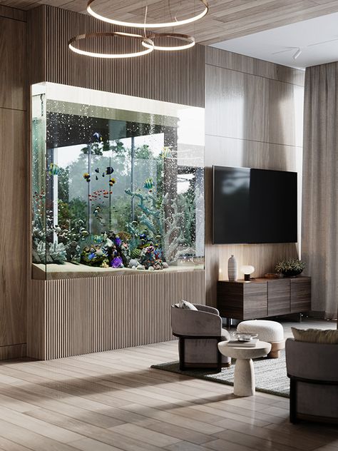 Виз бассейна в подмосковье on Behance Fish Tank Ideas Living Room, Aqua Living Room, Fish Tank Ideas, Wall Aquarium, Small Fish Tanks, Villa Pool, Classy Living Room, Latest Living Room Designs, Home Aquarium