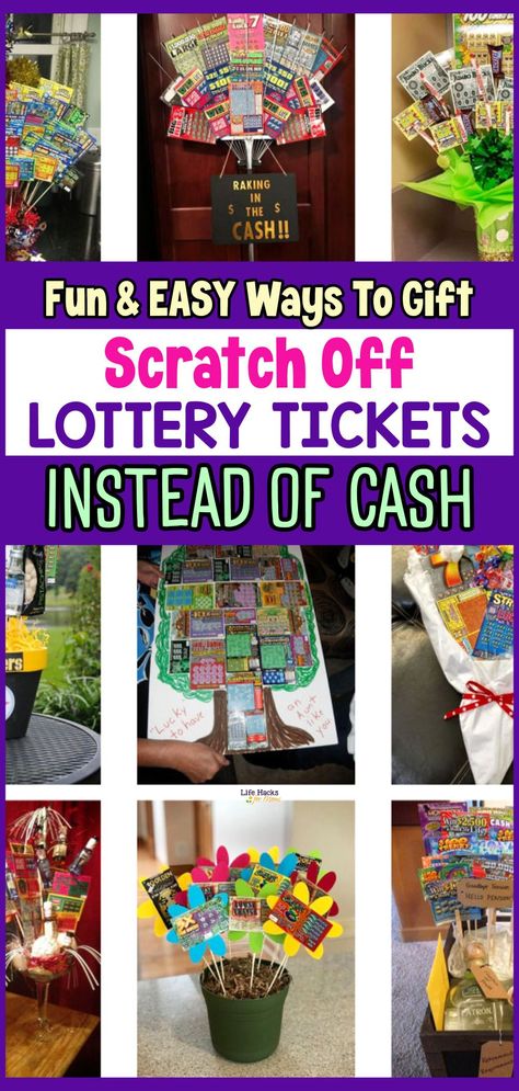 Lottery Gift Basket Ideas, Diy Lottery Ticket Gifts, Scratch Tickets Gift Ideas, Lottery Basket Raffle Ideas, Gift Ideas With Lottery Tickets, Raffle Basket Ideas Lottery Tickets, Lottery Ticket Basket Raffle, Creative Lottery Ticket Gifts, Lottery Tickets Gift Ideas Christmas